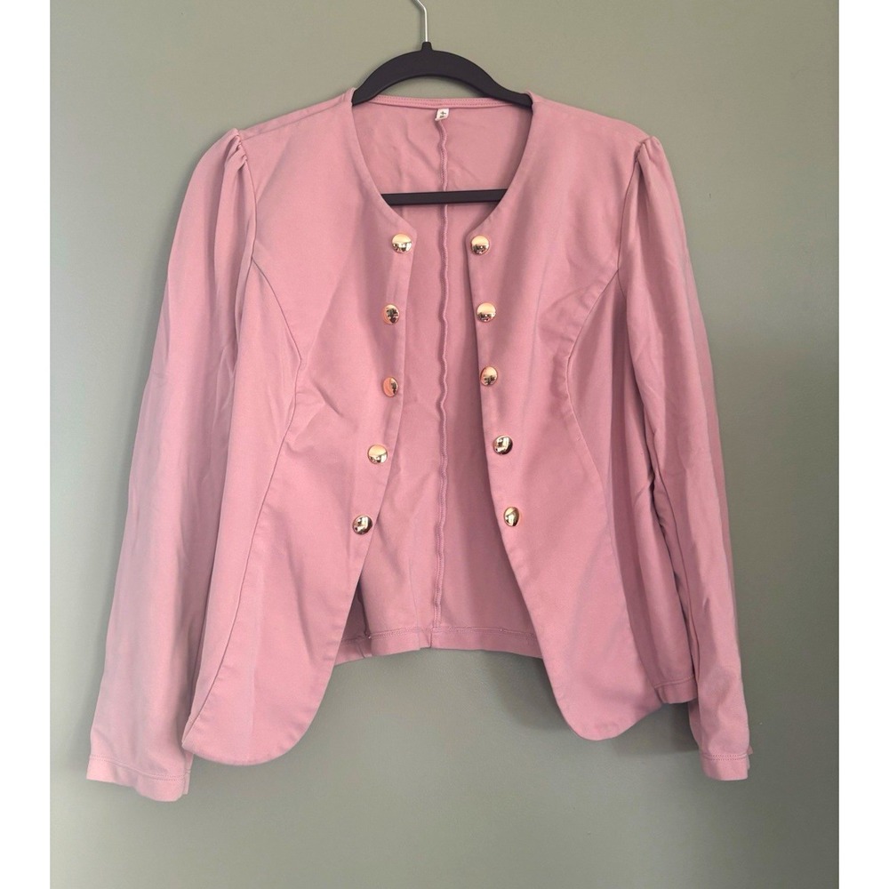 Halara Women's Round Neck Long Sleeve Decorative Button Slim Work Blazer Pink L